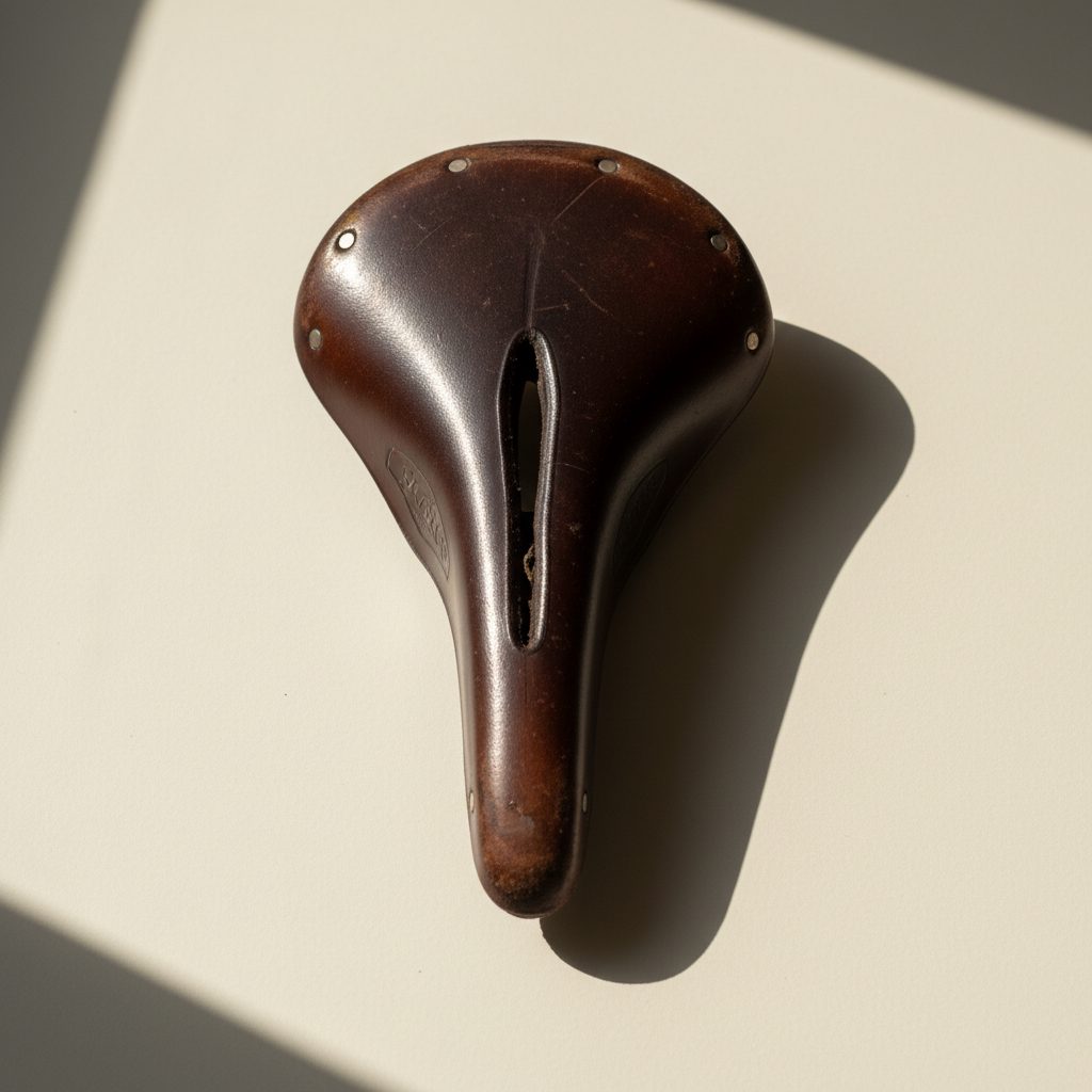 A well-worn leather saddle, a symbol of honest miles